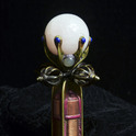 Tibetan healing stick with rotating double dorji and 8-sided crystal quartz